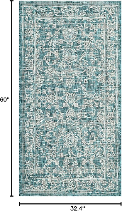 SAFAVIEH Washable Rug Outdoor Courtyard Collection - 2'7" x 5', Turquoise, Non-Shedding & Easy Cleaning, Ideal for Patio, Backyard, Mudroom (CY8680-37221)