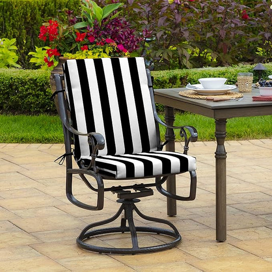 Arden Foam Outdoor Dining Chair Cushion, 20 x 44, Premium High-Density Foam, Never Flattens, Weather-Proof for Outdoor Chairs, Black Cabana Stripe