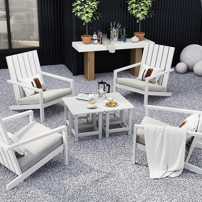 Weatherproof Outdoor Side Table, HDPE Small Outdoor Table for Adirondack, 16.6-Inch Patio Square End Tables for Garden, Backyard, Porch, Deck, Balcony, Poolside (White)