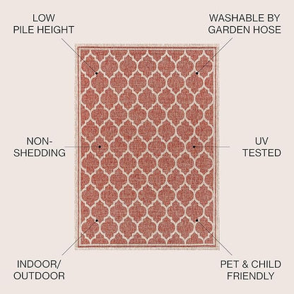 JONATHAN Y Moroccan Trellis Indoor Outdoor Round Area Rug 5 Ft Red/Beige, Trebol Textured Weave for Backyard, Patio, Porch, Easy-Cleaning, High Traffic, Pet-Friendly, Non-Shedding (SMB109C-5R)