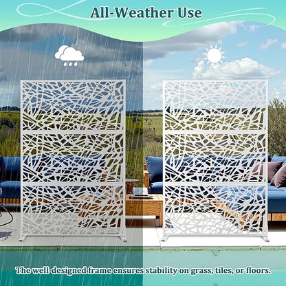 Metal Privacy Screen Outdoor Privacy Screen, Freestanding Fence Panel for Outside, 72''H×47''W, Decorative Screen Panel for Backyard/Patio/Deck