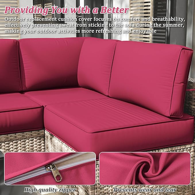 14 Pcs Outdoor Cushion Slipcovers Patio Cushion Covers Replacement Waterproof with Zipper for Outdoor Furniture, Patio Sofa Couch 3 Sizes, Covers Only