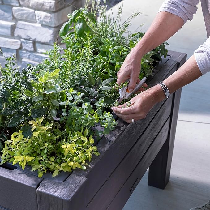 Step2 Lakewood Raised Planter Box, Large Planters for Outdoor Plants, Gardening and Flower Pot for Patio or Porch, Easy Drainage, Durable Plastic, Dark Cedar
