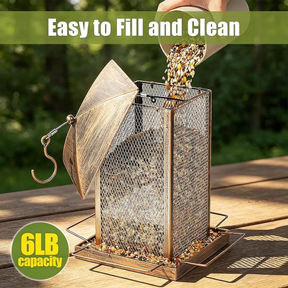 Bird Feeder, Heavy Duty Metal Bird Feeders for Outdoor Hanging, Wild Birdfeeder with Lid Buckle for Garden Yard Outside Backyard, 6LB Large Capacity