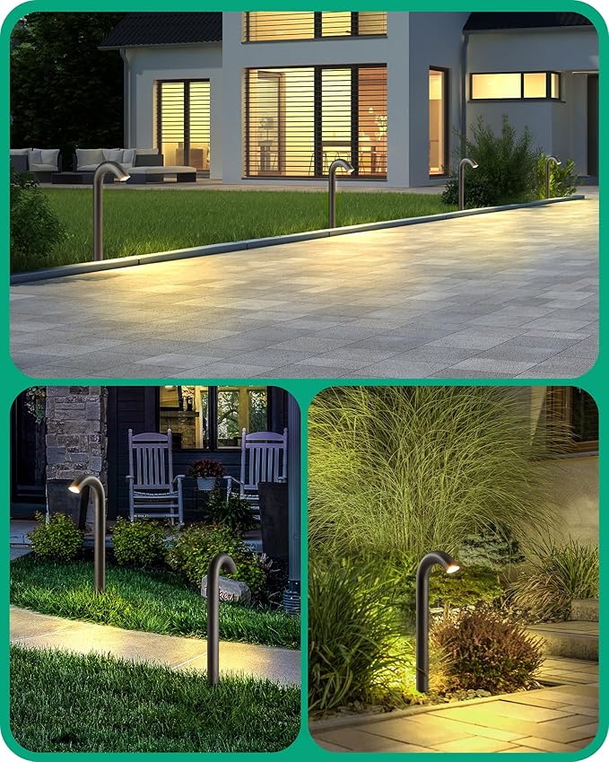 EDISHINE Low Voltage Landscape Lighting, 3W 3000K 200LM Bright LED Pathway Lights Wired, IP65 Outdoor Landscape Lighting & Accessories, CRI80 Aluminum Bent Pipe Path Light for Yard Garden