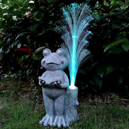 Frog Statue Solar Garden Decor,Resin Frog Statues and Colour Changing Optical Fiber Solar Lights,Outdoor Decoration for Balcony, Garden, Patio, Yard, Lawn,Gifts for Mom Grandma