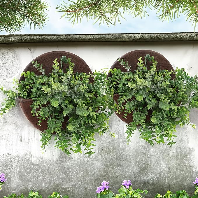 Sunnydaze 12" Round Wall Planter - Polyresin Wall-Hanging Flower Pot for Indoor or Outdoor Use - Dark Brown - Set of 2