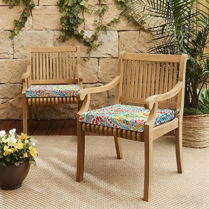 LVTXIII Outdoor Chair Cushions 19"x19"x2" Pack of 2, Water-Repellent Square Corner Memory Foam Seat Cushions with Ties for Garden Patio Furniture, Paisley Multi