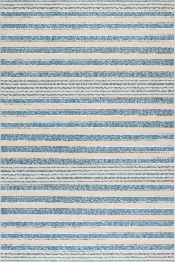 Dash & Albert Vion Blue Machine Washable Rug, 2 X 3 Feet, Blue/Grey Stripe Pattern