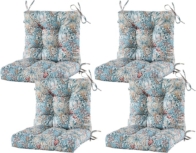 ARTPLAN Seat/Back Outdoor Chair Cushion,Set of 4 Patio Chair Cushion with Tie,Tufted Replacement for Patio Furniture,40x20x4 Inches,4 Count,Floral