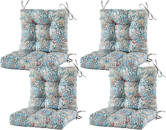 ARTPLAN Seat/Back Outdoor Chair Cushion,Set of 4 Patio Chair Cushion with Tie,Tufted Replacement for Patio Furniture,40x20x4 Inches,4 Count,Floral