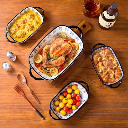 Ceramic Casserole Dishes for Oven, Hand-painted Polish Pottery Baking Dish Set of 2, 0.8QT / 2QT Porcelain Casserole Dish with Handles, Baking Pan Lasagna Pan, Gift for Family/Friend (Yellow)