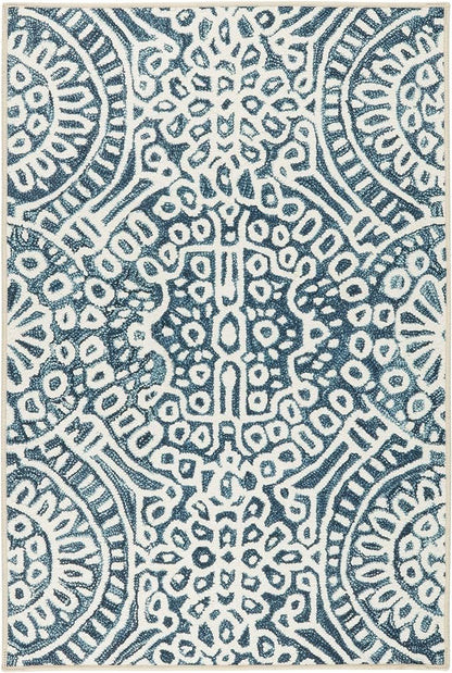 Dash and Albert Temple Ink Machine Washable Area Rug - 2' x 3' Blue - Geometric Accent Rug - Anti-Slip Backing, Lightweight, Machine Washable, High Traffic Areas Kitchen, Mudroom, Laundry Room