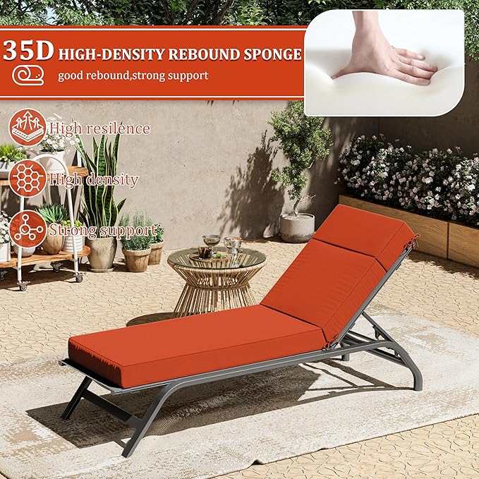 Chaise Lounge Cushions Outdoor, 72" L X 21" W X 4" D Lounge Chair Cushions for Outdoor Furniture, High-Density Foam Outdoor Chaise Cushion-Waterproof Fade-Resistant ThickPatio lounge chair cushion