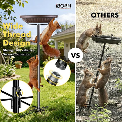 iBorn Standing Bird Feeder, Metal Bird Feeder Tray Stand with 5-Pronged Base, 37.4" Ground Height Heavy Duty Feeder Stand, 11.2" Detachable Bird Feeder with Pole for Outdoor Garden Yard Lawn, Bronze