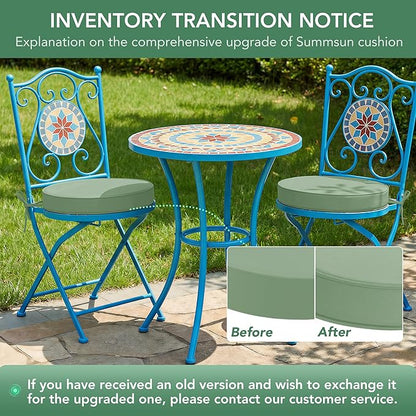 Summsun Outdoor Bistro Chair Cushions Set of 4, 15" D x 3" H Round Chair Cushions Waterproof and Fade Resistant Chair Cushion Pads with Non-Slip Ties and Removable Covers for Garden, Sage Green