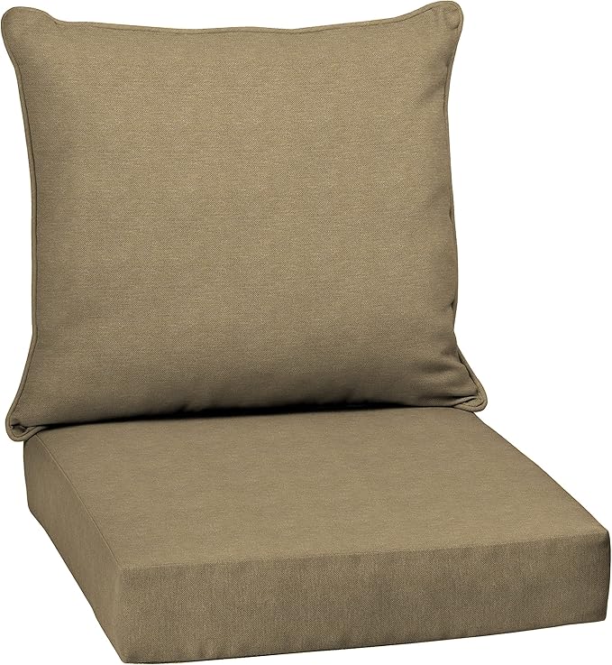 Arden Performance Outdoor Deep Seat Set, 24 x 24, Water Repellent, Fade Resistant, Deep Seat Bottom and Back Cushion Tan Hamilton