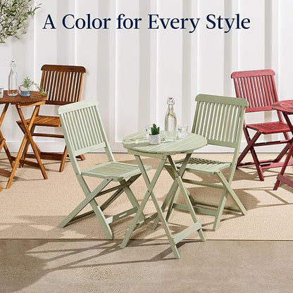 Best Choice Products 3-Piece Acacia Wood Bistro Set, Folding Patio Furniture for Backyard, Balcony, Deck w/ 2 Chairs, Round Coffee Table, Teak Finish - Olive