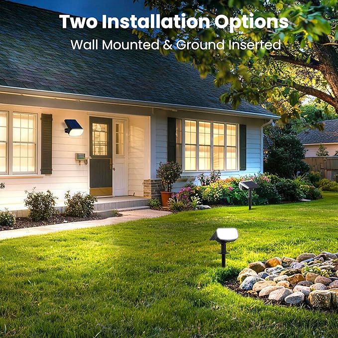 Solar Spot Lights Outdoor Waterproof IP65,4 Pack,Cool Light,2 Lighting Modes Selectable, Solar Powered Yard Garden Solar Spot Lights for Outside Landscape Auto On/Off
