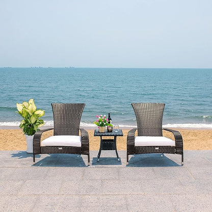 SAFAVIEH Outdoor Collection Edna Black/White Cushion 3-Piece Lounge Set with Table (PAT7719A)