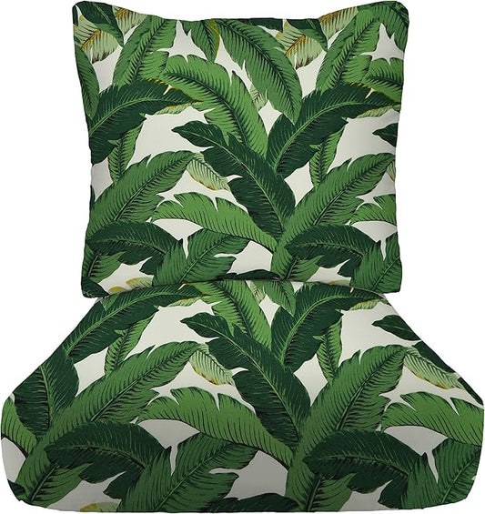 RSH DECOR: Deep Seating Cushion with Pillow Back | 24” x 27” Seat | All-Weather Spun Fabric | Water and Fade-Resistant | Outdoor Chair Cushion Set for Patio Furniture | Swaying Palms Aloe