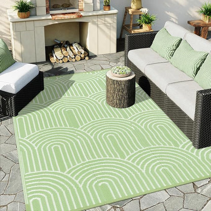 Anidaroel Rainbow Patio Rugs Outdoor 8’X10’ Waterproof, Reversible Camping Rug for Outside RV, Portable Plastic Straw Outdoor Area Rug for Backyard, Garden, Pool Deck (Green, 8‘X10')