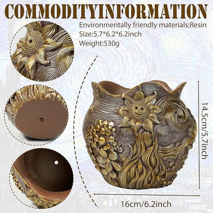 Sunflower Starry Sky Plant Pots-Cute Unique Flower Pots with Drainage Hole, Resin Planters for Indoor Outdoor Succulent Planter, Plant Gifts for Mother's Day, Birthday, Christmas