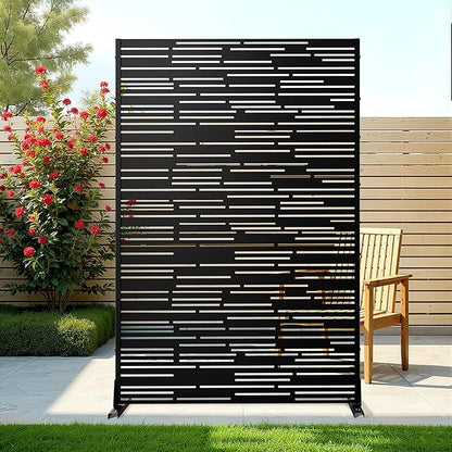 Metal Privacy Screen Outdoor Privacy Screen, Freestanding Fence Panel for Outside, 72''H×47''W, Decorative Screen Panel for Backyard/Patio/Deck
