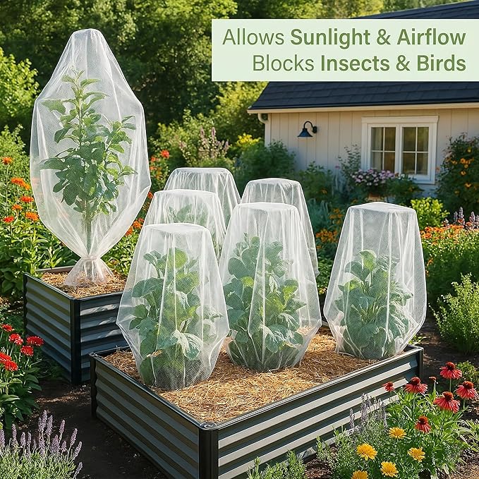 Fruit Tree Protection Bags 4.5x6 FT in 4 Pack | Multiple Size Garden Netting for Fruit & Vegetable Protection | White Plant Net Cover for Blueberry & Tomato | Bird & Insect Mesh Fabric Protector