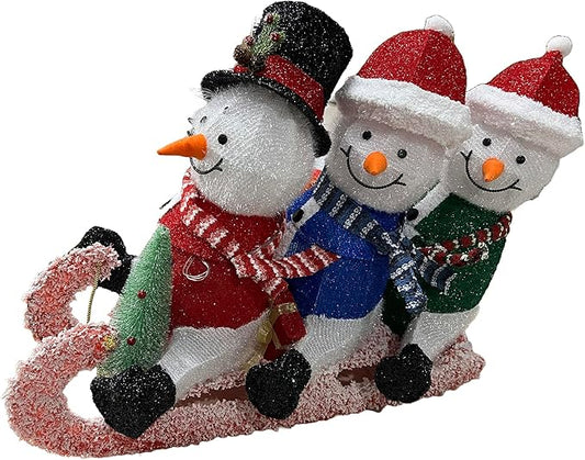 Alpine Corporation 29" H Let It Snow White Fabric Snowman with LED Lights, Indoor and Outdoor Christmas Decor