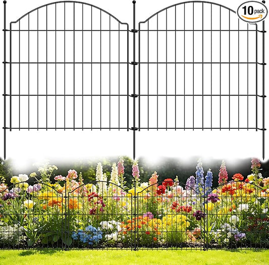 Decorative Garden Fences 24in x 20ft, 10 Pack Outdoor Fencing Animal Barrier Dog Border, Metal Wire Fence Panels for Garden Decor, Flower Bed Edging Borders for No Dig Patio Yard