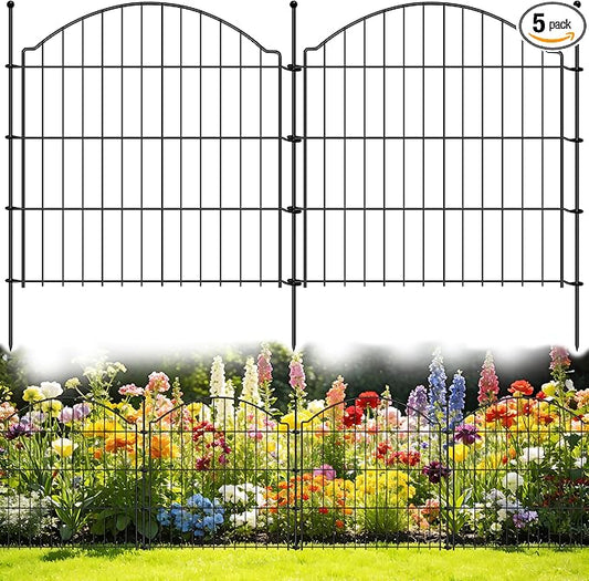 Decorative Garden Fences 24in x 10ft, 5 Pack Outdoor Fencing Animal Barrier Dog Border, Metal Wire Fence Panels for Garden Decor, Flower Bed Edging Borders for No Dig Patio Yard