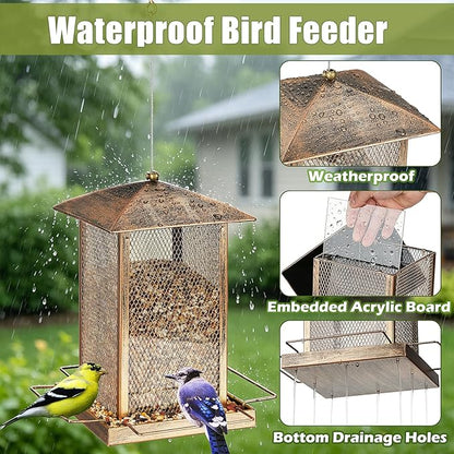 Bird Feeder, Heavy Duty Metal Bird Feeders for Outdoor Hanging, Wild Birdfeeder with Lid Buckle for Garden Yard Outside Backyard, 6LB Large Capacity