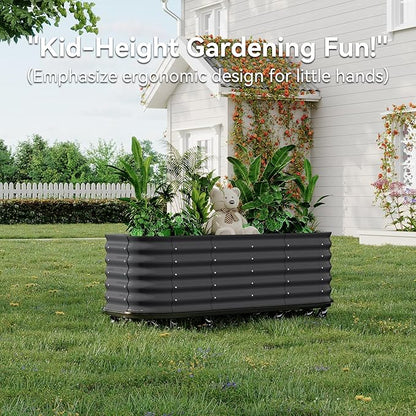 GarveeHome Self-Watering Wheeled Metal Garden Bed – Mobile Raised Planter Box with Water, Galvanized Steel Indoor/Outdoor Rolling Grow Station for Herbs, Veggies & Decor （94.5 in x23.6 in x19.7,Gray