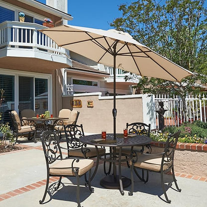 California Umbrella 7.5' Round Aluminum Outdoor Deck, Pool or Patio Umbrella, Crank Lift, Auto Tilt, Bronze Pole, Antique Beige