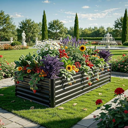 YITAHOME 6x3x2ft 2pcs Large Raised Garden Bed Kit, Galvanized Metal Planter Box with Gloves, Ground Nails, Support Rod, Outdoor Above Ground Planters for Plants Vegetables Flowers, Black