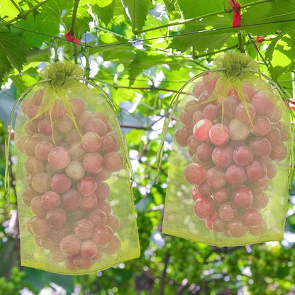 DECYOOL 120 PCS Fruit Protection Bags 6 x 8 inch, Green Fruit Bags for Fruit Trees Fruit Netting Cover Drawstring Mesh Bags Suit for Mangoes Tomatoes Fruit Trees Veggies Garden