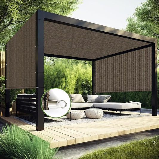 Shade&Beyond 11' W × 15' L Pergola Shade Cover Mocha Pergola Cover Canopy Replacement Shade Cloth for Garden, Patio, Deck, Porch with Grommets and Rods(Make Custom Size)