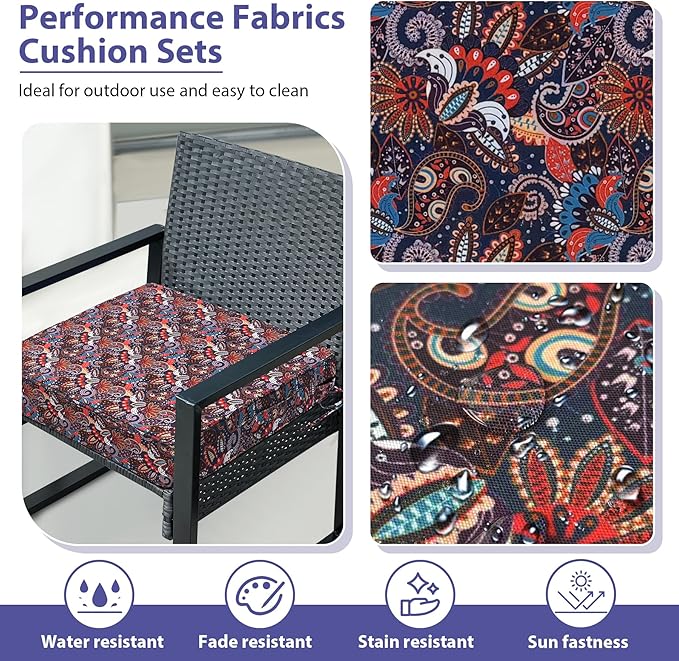 Outdoor Chair Cushions Set of 4,Waterproof Outdoor Seat Cushions for Patio Furniture,Patio Chair Cushion with Handle and Ties, Out Door Chair Pads,19" x 19" x 3", Artistic Floral