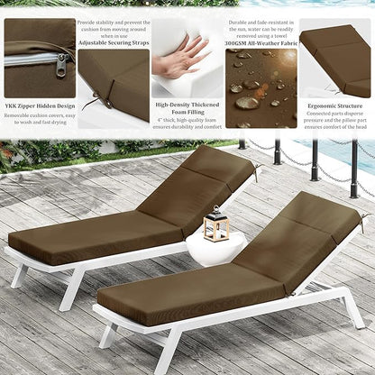 Chaise Lounge Cushion for Outdoor Furniture, Waterproof Fade and Tear Resistant Lounge Deck Chair Cushions for Patio Lawn Pool Resort Hotel