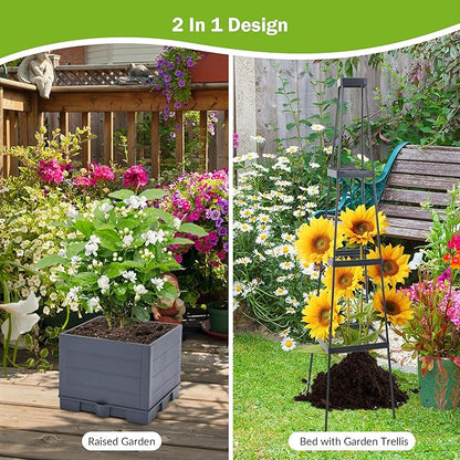 GENMOUS 4 Tiered Tomato Planter with Box Trellis, 56'' Raised Garden Bed Planter Boxes, Tomato Cages for Garden Patio Climbing Plants Vegetable Vine Flowers Outdoor & Indoor（1 Pack)