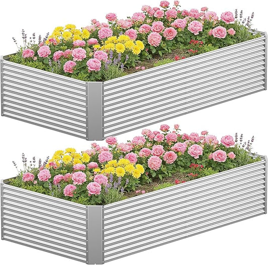 2 Pcs 8 x 4 FT Galvanized Steel Raised Garden Bed, Oversized Metal Planter Box for Outdoor Planting, Rust-Resistant Structure for Long-Term Use