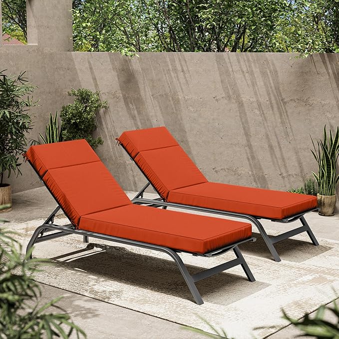 2 Pcs Chaise Lounge Cushions Outdoor, 80" L X 26" W X 4" D Lounge Chair Cushions for Outdoor Furniture, High-Density Foam Patio Chaise Cushion-Waterproof Fade-Resistant ThickPatio lounge chair cushion