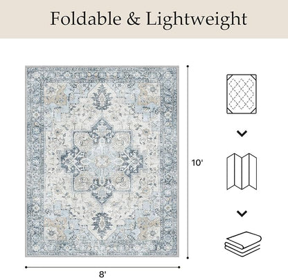 GENIMO Indoor & Outdoor Area Rug 8'x10', Waterproof, Non-Shedding, Easy Cleaning, Boho Mat for Patio, Living Room, Balcony, Dining Room, RV, Deck, Bedroom, Camping, Outside Carpet, Blue