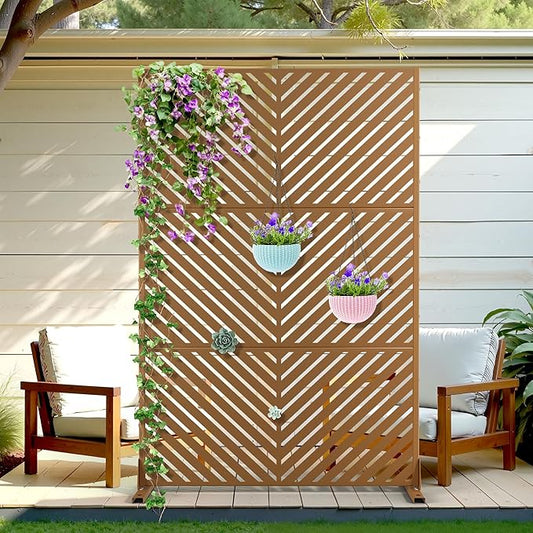 Metal Privacy Screen Outdoor Privacy Screen, Freestanding Fence Panel for Outside, 72''H×47''W, Decorative Screen Panel for Backyard/Patio/Deck