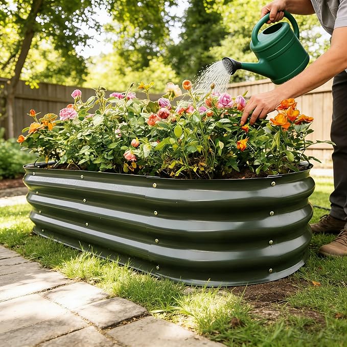 Gardmax Galvanized Raised Garden Bed, Lightweight Planter Boxes Outdoor with Easy Assembly, Large Garden Bed for Vegetables, Fruits, Flower Dark Grey
