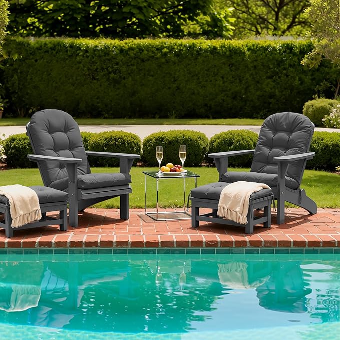 Adirondack Chair Cushion with Ottoman, Folding Adjustable Adirondack Seat Cushions, Waterproof Adirondack Patio Chair Pads for Garden, Deck, or Poolside, Small-Dark Grey-2