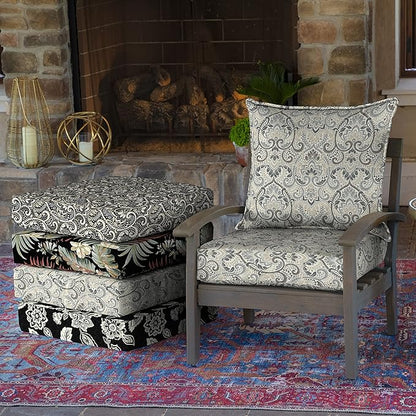 Arden Outdoor Deep Seat Cushion Set, 24 in x 24 in, Weather-Proof, Rain-Proof, Fade Resistant Patio Cushion for Chair, Sofa, and Couch Neutral Aurora Damask
