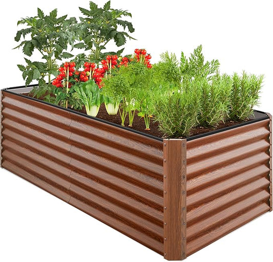 Best Choice Products 6x3x2ft Outdoor Metal Raised Garden Bed, Deep Root Box Planter for Vegetables, Flowers, Herbs, and Succulents w/ 269 Gallon Capacity - Wood Grain