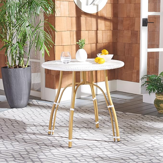 SAFAVIEH PAT4011C Outdoor Kylie White Rattan Bistro Table